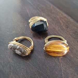 3 NEW Wire Wrapped Gemstone Rings Size 5